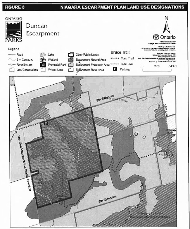 This map shows the niagara escarpment plan land use designation for duncan escarpment.