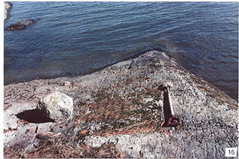 This is a photo showing glacial striations on small island south of Burnt Island. View is up-ice, toward the northeast.