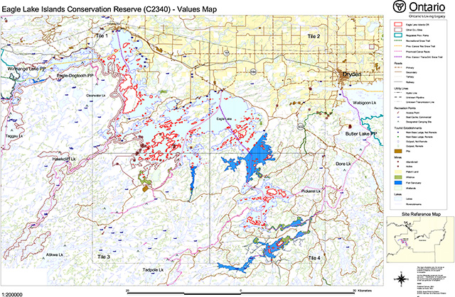 This is a values map of Eagle Lake Islands Conservation Reserve.