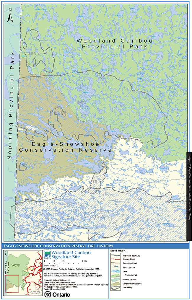 Map of Eagle-Snowshoe Conservation Reserve Fire History