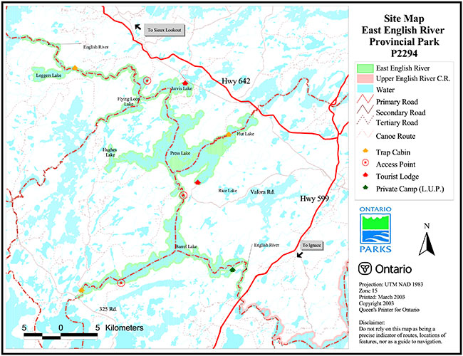 Site map for East English River Provincial Park
