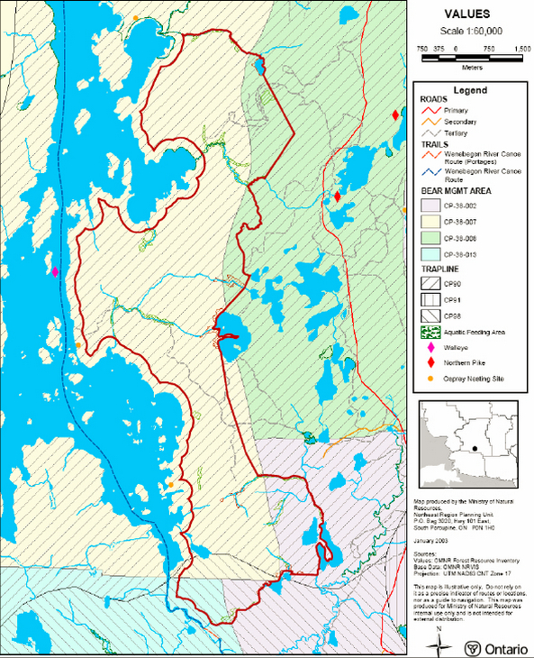 Image of East Wenebegon Forest Conservation Reserve Values Map