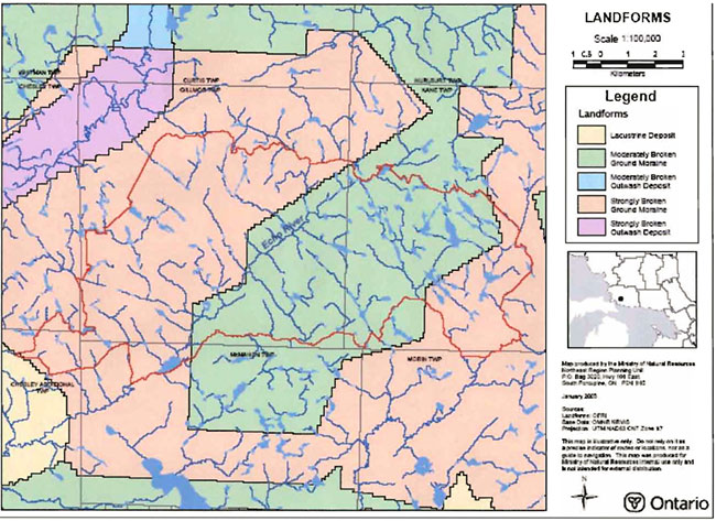 Map of Landforms in Echo River Hardwoods Conservation Reserve.