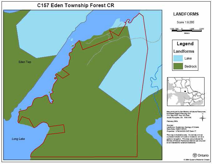 Map shows Landforms in Eden Township Forest Conservation Reserve