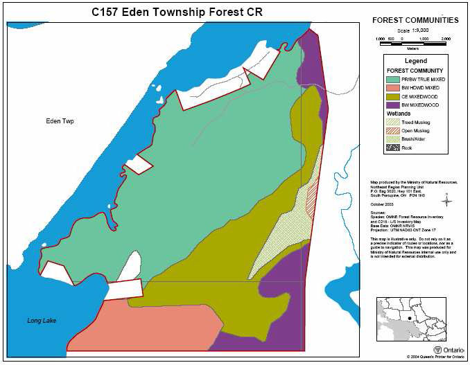 Map shows Forest Communities within Eden Township Forest Conservation Reserve