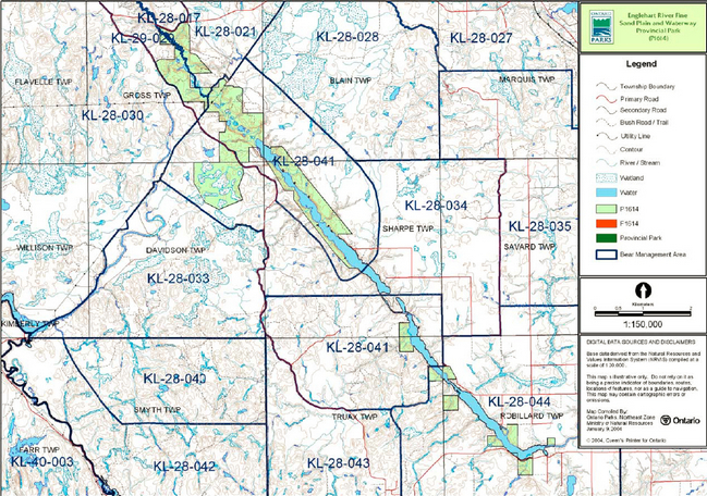 Map showing the Trap Line Areas at Englehart River Fine Sand Plain and Waterway Provincial Park
