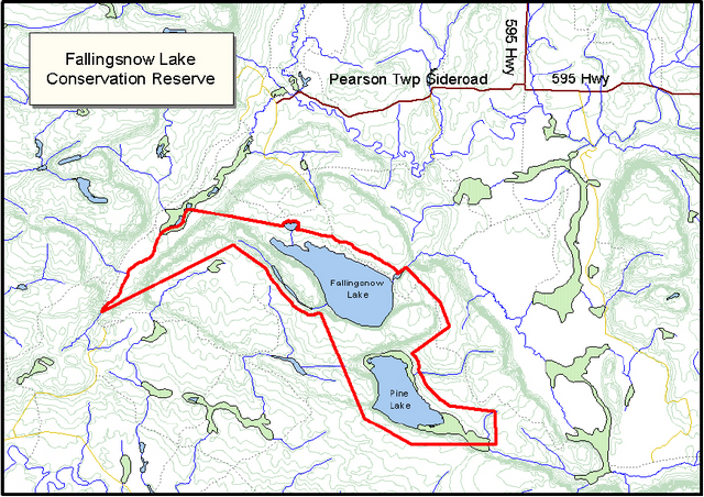 Map of Fallingsnow Lake conservation reserve indicating boundaries