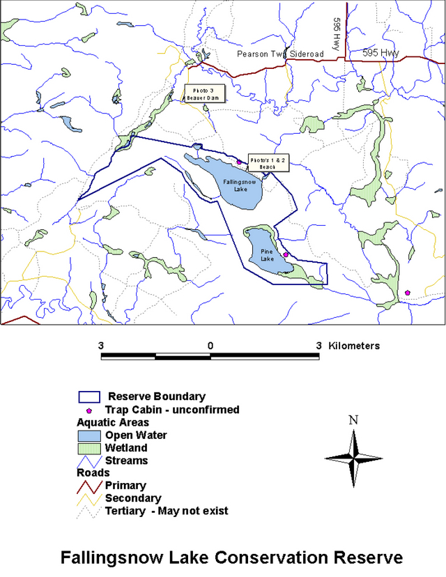 Map of Fallingsnow Lake Conservation Reserve indicating reserve boundaries