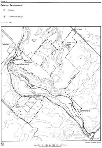 Map showing the Existing Development inside of Forks of the Credit Provincial Park 