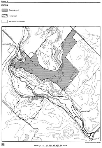 Map showing the development, historical and natural environment zones inside of Forks of the Credit Provincial Park