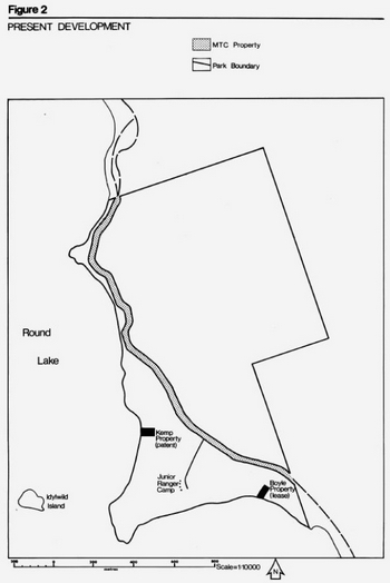 Map showing the present development inside of Foy Provincial Park