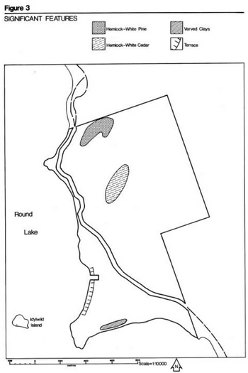 Map showing the signficiant features present inside of Foy Provincial Park