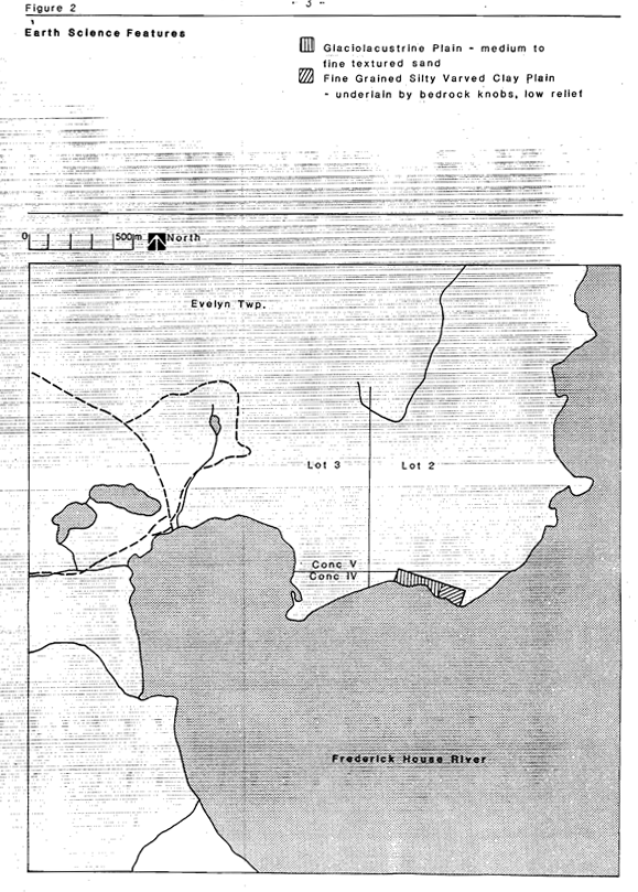 A map of earth science features of Frederick House Lake Provincial nature reserve