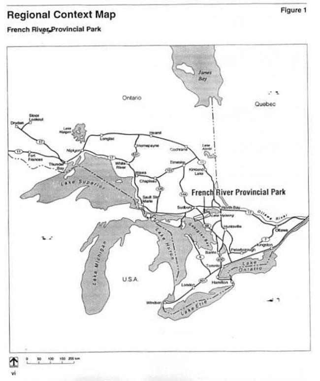 This map shows the regional context of French River Provincial Park.