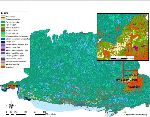 colour map of land cover typology for the North Shore region. Map features nineteen classes.