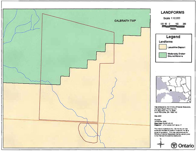 This photo shows the map of landforms in galbraith peatland conservation researve.
