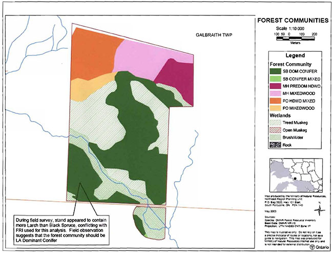 This photo shows the map for forest communities of galbraith peatland conservation reserve.