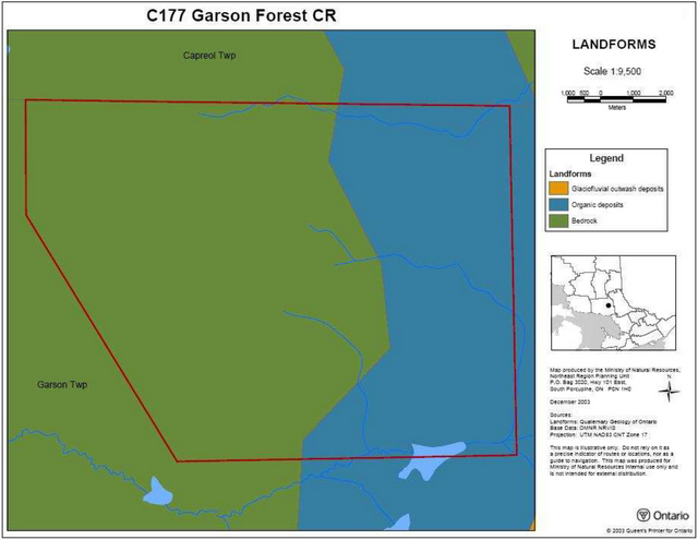 Map showing landforms in Garson Forest Conservation Reserve
