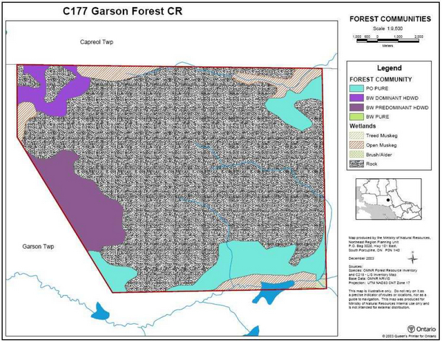 Map indicating forest communities in Garson Forest Conservation Reserve