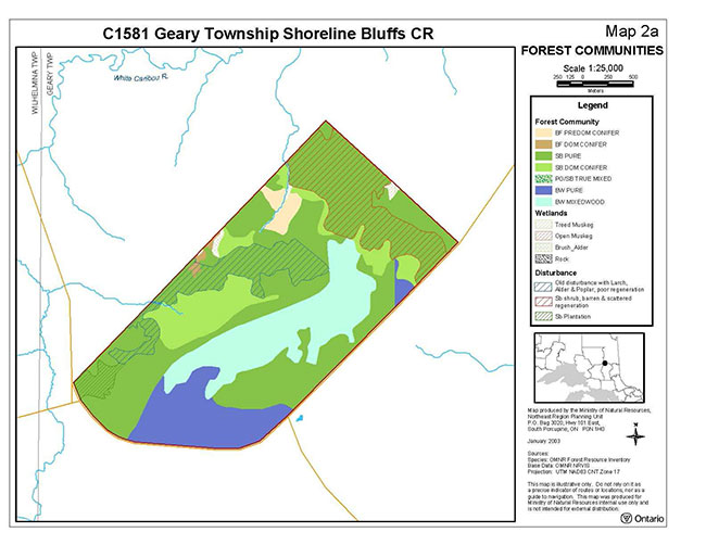 This map shows the species composition in geary township shoreline bluffs forest communities.