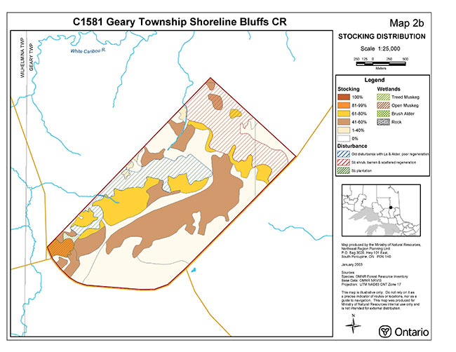 This map shows the stocking distribution in geary township shoreline bluffs.