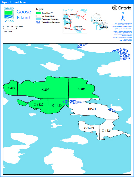 Map showing the Land Tenure zones in Goose Island Provincial Park