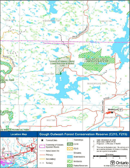 Map showing the the general location of Gough Outwash Forest Conservation Reserve