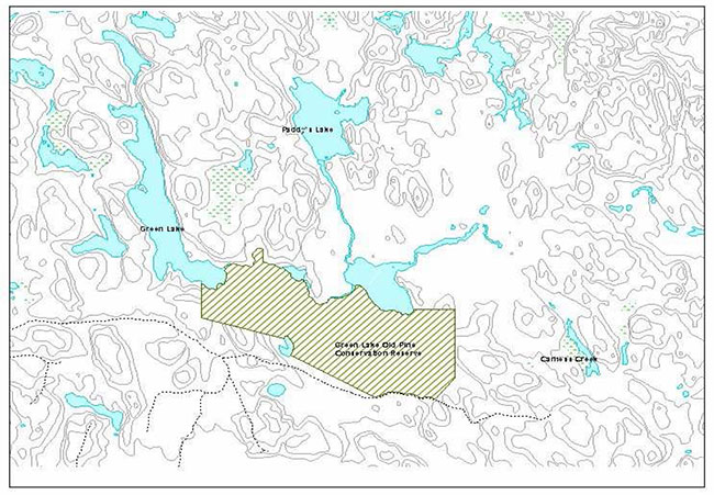 This map illustrates the Green Lake Old Pine Conservation Reserve site map.