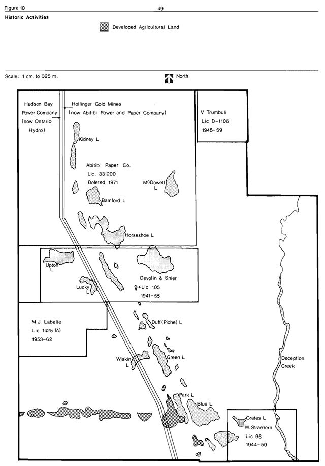 Grey scale line map of park indicates built up agricultural areas with grey shaded areas.