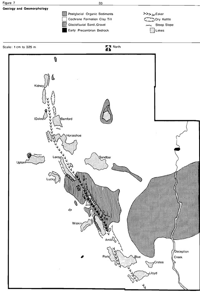Greyscale map of park indicates nine geological and geomorphological areas.