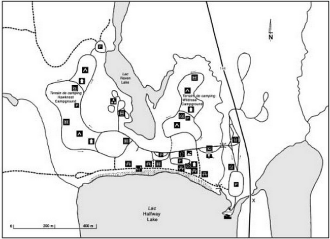 Map indicating present campground development at Halfway Lake Provincial Park