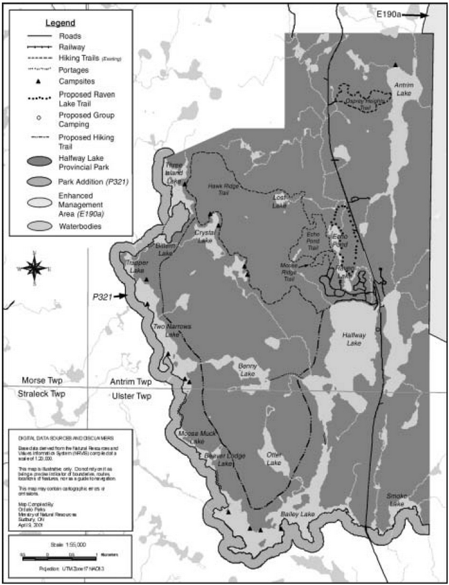 Map of proposed interior development in Halfway Lake Provincial Park
