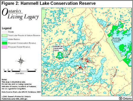 Map showing Hammell Lake Conservation Reserve location in relation to other points of interest in the area