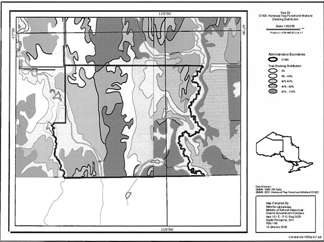 This is a map showing the stocking distribution of Henwood Township Forest and Wetland Conservation Reserve and Bryce and Crane Wetland Lacustrine Conservation Reserve.