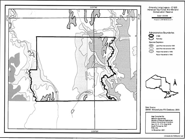 This is a map showing the administrative boundaries of Henwood Township Forest and Wetland Conservation Reserve and Bryce and Crane Wetland Lacustrine Conservation Reserve.