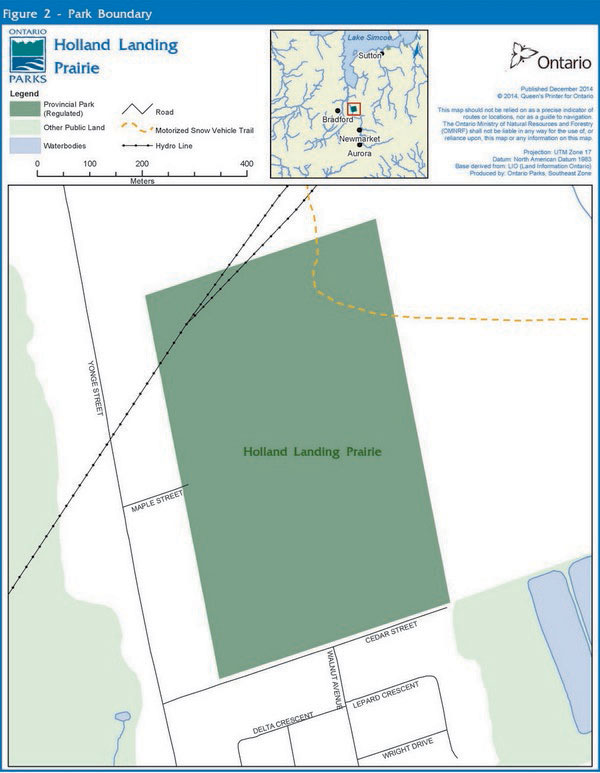 Park Boundary map with roads, snow vehicle trails and hydro lines.