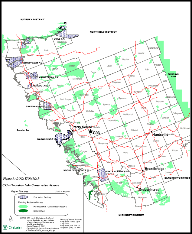 Map showing the location of Horseshoe Lake Conservation Reserve in relation to surrounding region