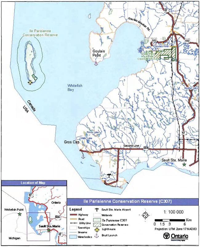 This map shows the site location for Ile Parisienne Conservation Reserve.The island is surrounded by a 1.6-km marine boundary (extending from the water’s edge) which accounts for approximately 80 percent of the conservation reserve’s entire area.