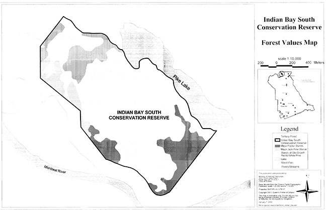 This map shows detailed information about Forest Values Map of Indian Bay South conservation Reserve.