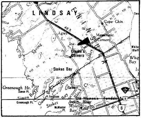 Illustration of the area around Lindsay and Ira Lake