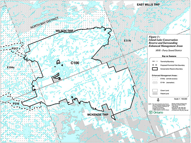 This is figure 3 map of Island lake Conservation Reserve and surrounding Enhanced Management Areas
