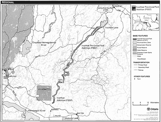 This is figure 1 map depicting Regional settings of Ivanhoe Provincial Park