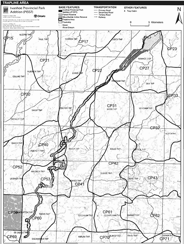 This is figure 4 map depicting trapline areas of Ivanhoe Provincial Park
