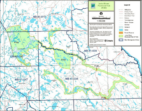 Map showing the Bear Management Areas inside of Jocko Rivers Provincial Park