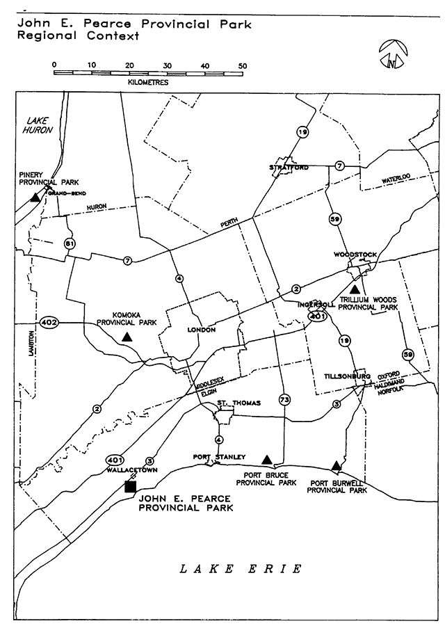 Black and white line map of the park boundaries.