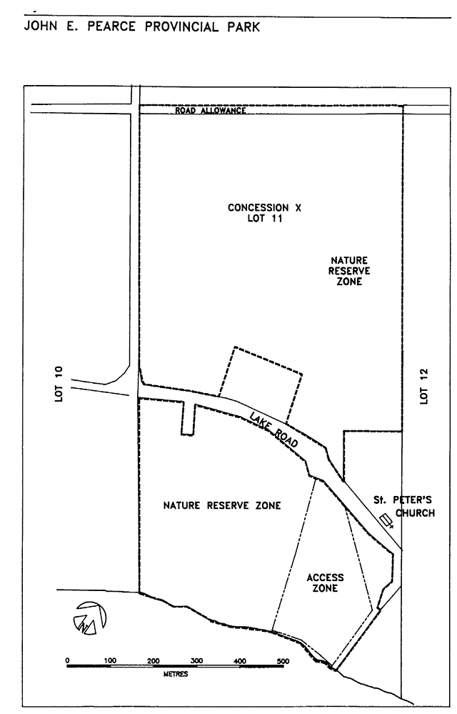 Black and white line map of the park boundaries and internal zones.