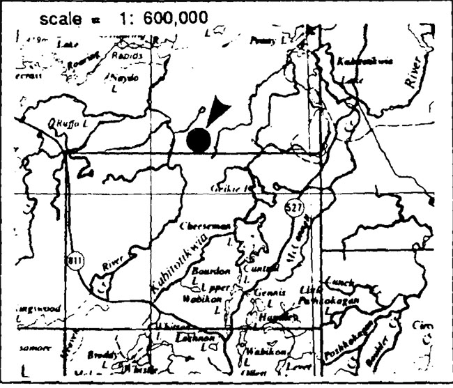 This is a map of Kaiashk Provincial Nature Reserve in black and white at a scale of 1:160,000.
