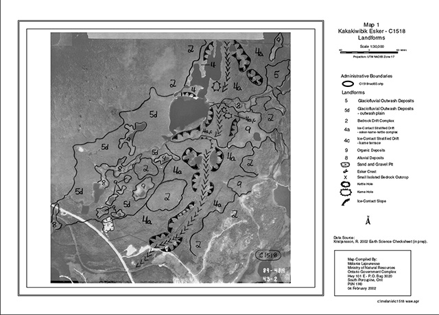 This map depicts the landforms for Kakakiwibik Esker (C1518) 
