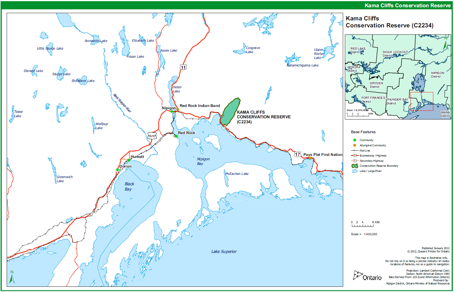 Map that provides regional context for the location of Kama Cliffs conservation reserve.