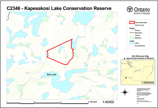 This is a site reference map of Kapesakosi Lake Conservation Reserve